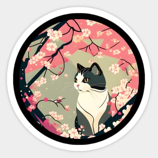 Cat Sakura Japanese Kawaii - Cherry Blossom Lover Sticker